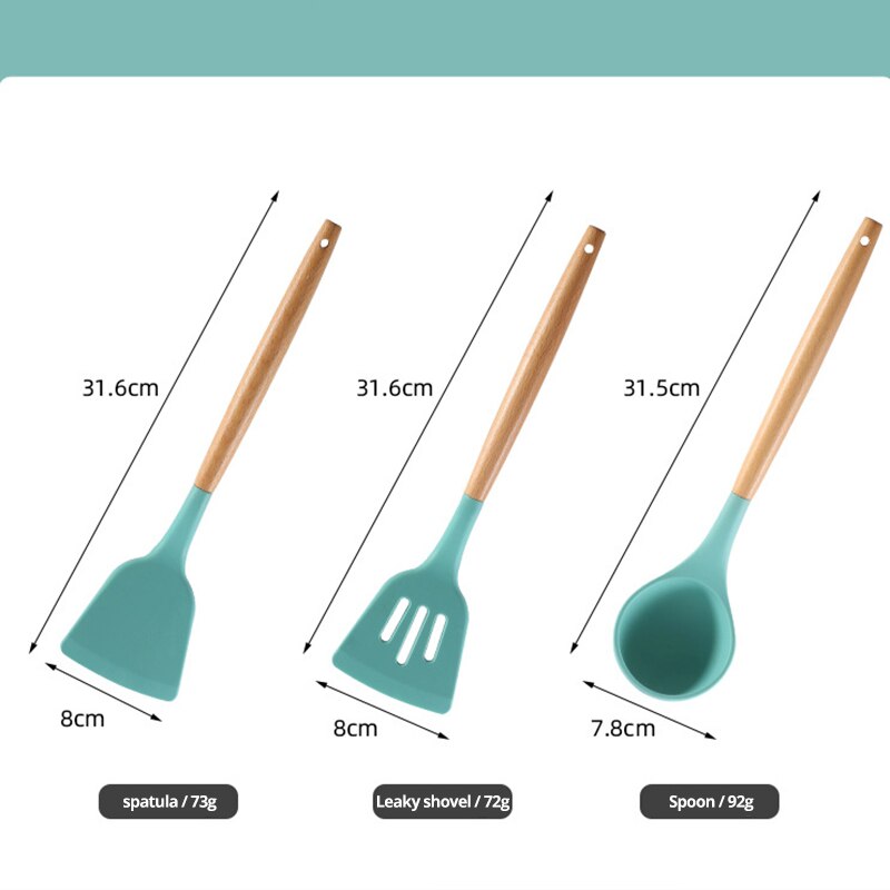 12-Piece Wooden Handle Silicone Kitchen Utensils Set and Handy Storage Bucket